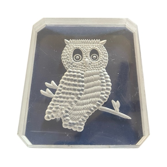 Fun Vintage Carved Lucite Owl Paperweight - Picture 1 of 6